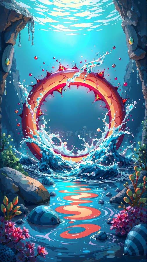 Vibrant underwater fantasy scene with majestic sea serpent and colorful coral reefs royalty free stock image