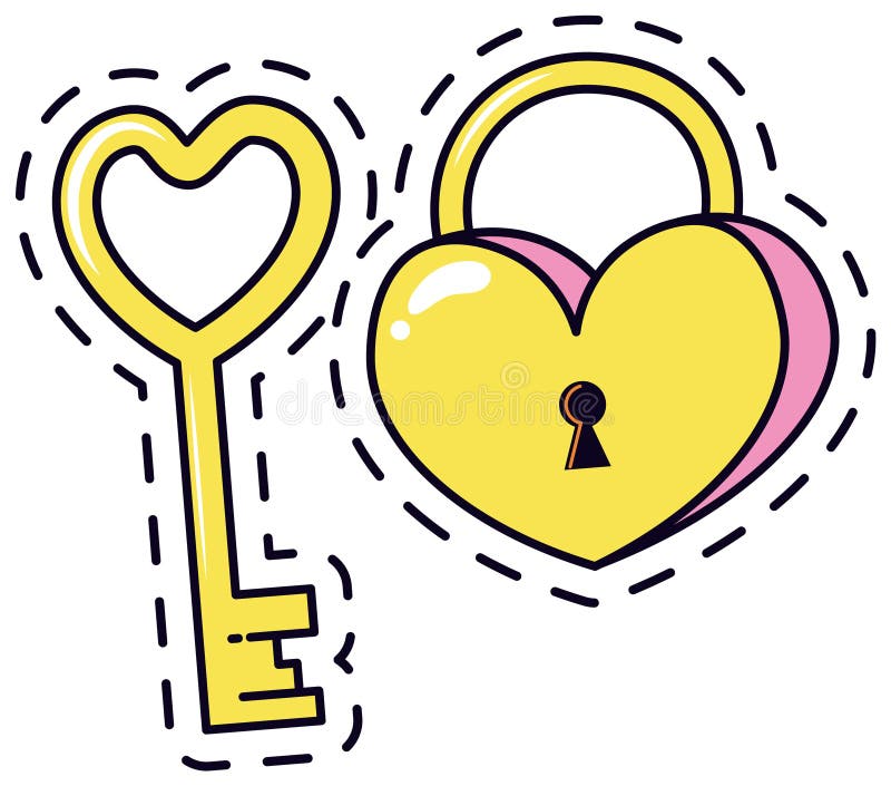 Vibrant vector illustration featuring a heart shaped lock and key. Perfect for themes of love, security, and romance royalty free illustration
