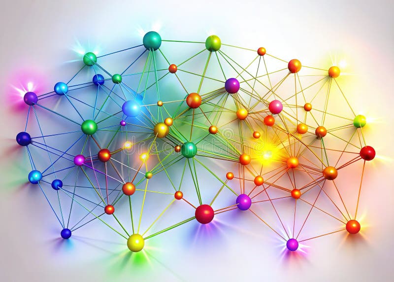 colorful diagram showing interdependent visual branding elements with connecting lines and nodes