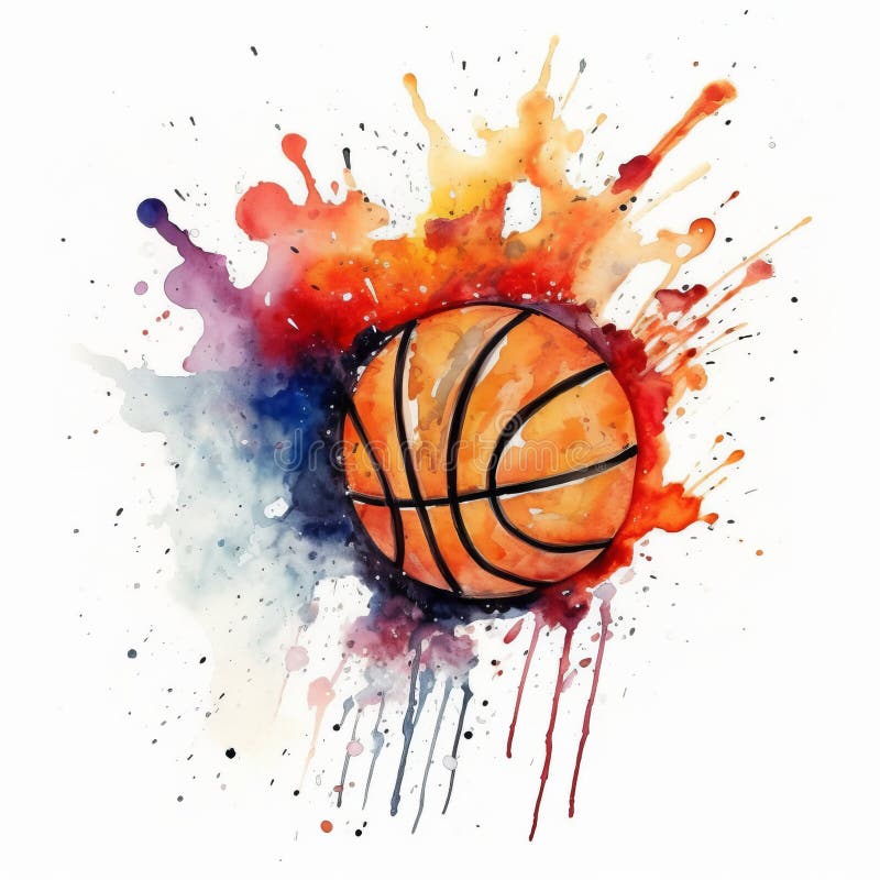 Vibrant Watercolor Basketball Art With Paint Splashes