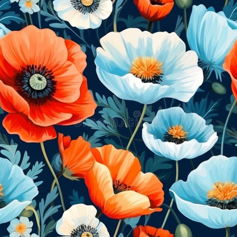 Vibrant watercolor painting of colorful poppy flowers in a beautiful composition stock illustration