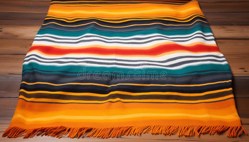 Vibrant wool rug, striped design, colorful backdrop for modern decor generated by by AI stock photos.