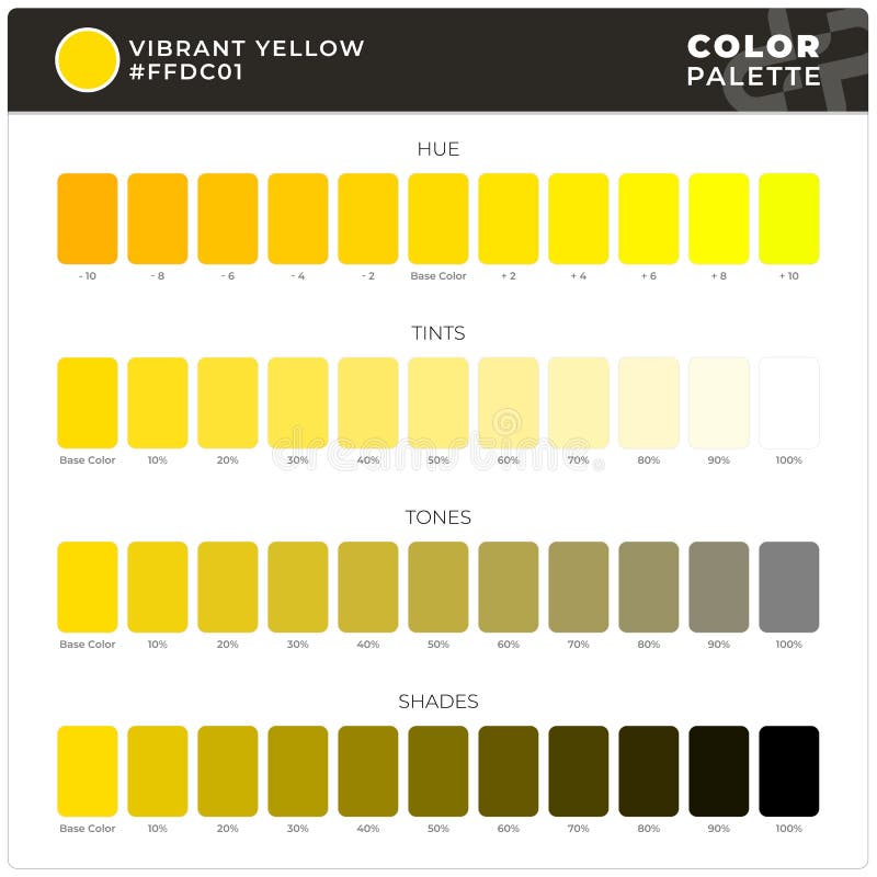 Vibrant Yellow / Color Palette Ready for Textile. Hue, Tints, Tones and