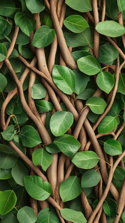 Vibrantblad och vinskvistar skapar ett rikt naturskikt som belyser den tropiska tillväxtens komplexitet och skönhet i ett royaltyfri bild