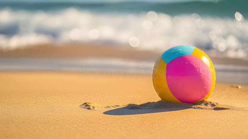 Vibrante bola de playa en la orilla de arena stock de ilustración