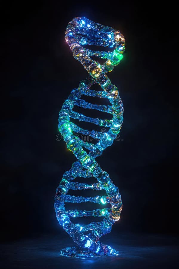 Vibrante dna helix con luces coloridas sobre fondo oscuro libre illustration
