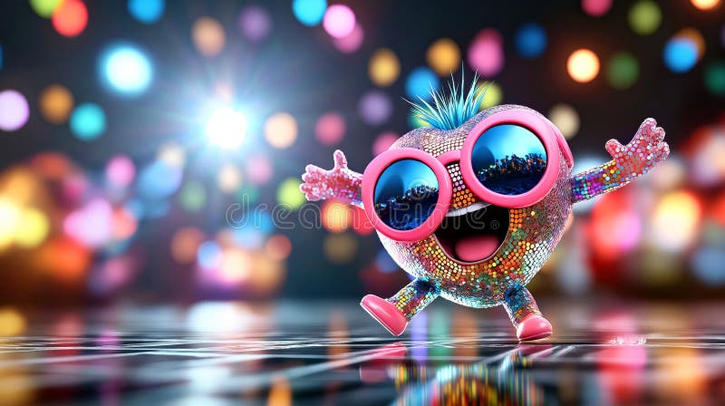 Vibrante Glittery Heart Character con gafas de sol en luces coloridas libre illustration