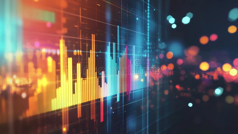 Vibrante gráfico de datos financieros con líneas coloridas fotografía de archivo libre de regalías