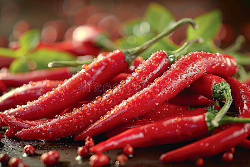 Imagen vibrante a fotograma completo de chiles rawit picantes en un grupo, mostrando sus colores llamativos stock de ilustración