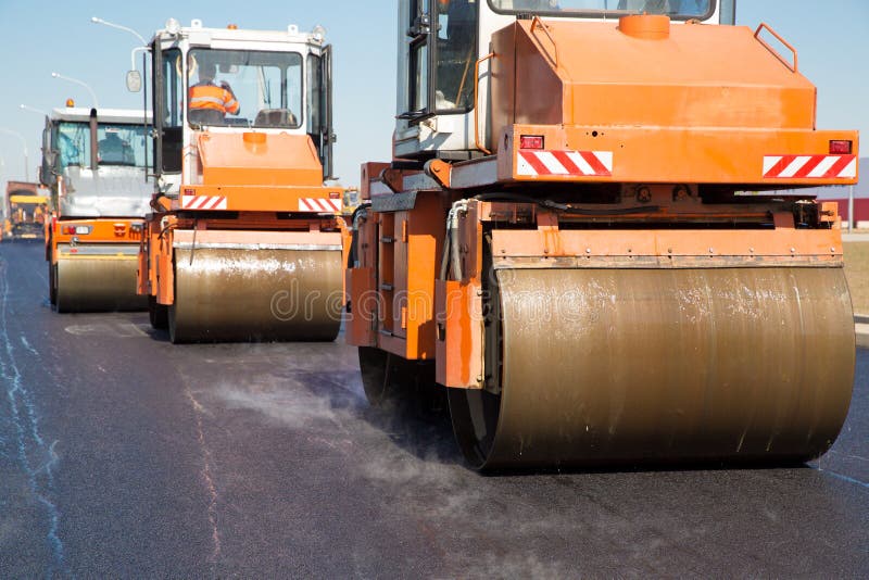 Vibratory Rollers Machines during Road Works Stock Image Image of