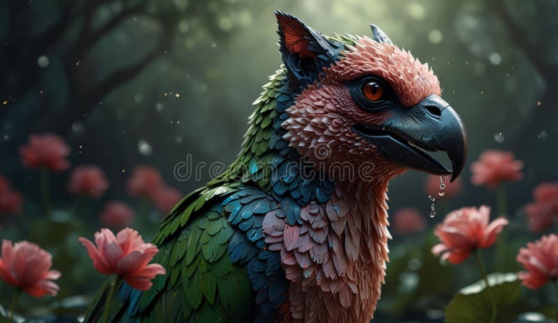 Vibrerande mytiskt griffin i en blomstrande skog vektor illustrationer