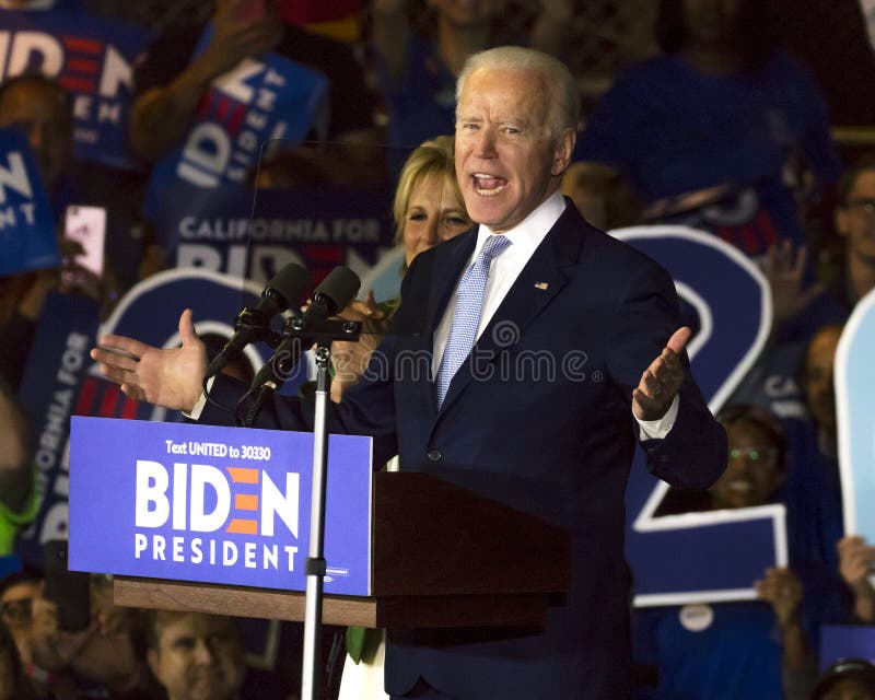 MARCH 3, 2020, LOS ANGELES, CA., USA - Vice President Joe Biden delivers Super Tuesday Victory Speech Baldwin Hills Rec Center