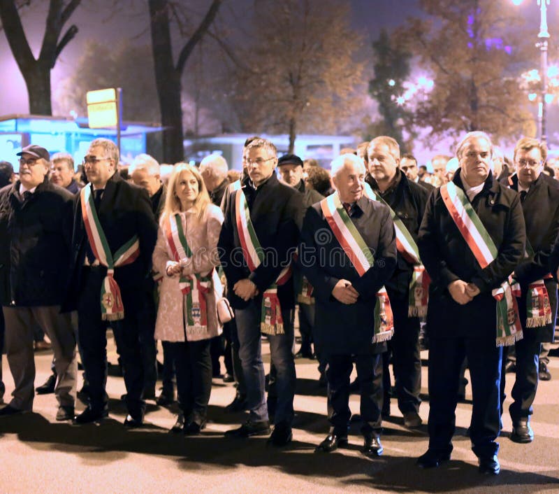 Vicenza, VI, Italy. 15th november, 2015, Achille variati Mayor o. F Vicenza City and other mayors in the province with many people marching in memory of the royalty free stock image Vicenza, VI, Italy. 15th november, 2015, Achille variati Mayor o. F Vicenza City and other mayors in the province with many people marching in memory of the royalty free stock image