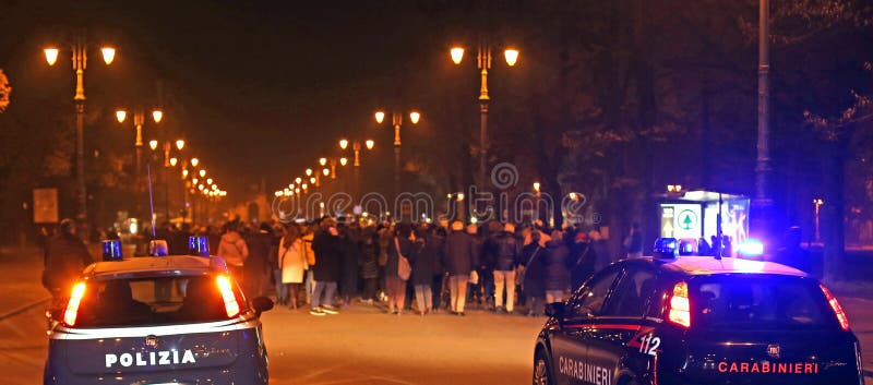 Vicenza, VI, Italy. 15th november, 2015, many people marching in. Memory of the victims of terrorist attacks in Paris on November 14 and italian Police royalty free stock images Vicenza, VI, Italy. 15th november, 2015, many people marching in. Memory of the victims of terrorist attacks in Paris on November 14 and italian Police royalty free stock images