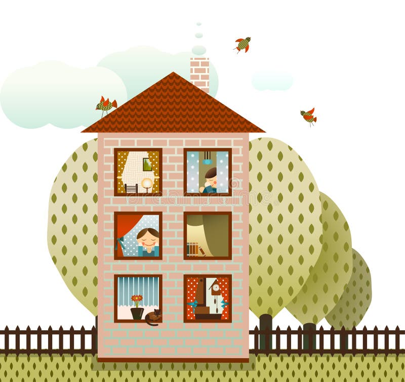 Village cottage with neighbors. Vector EPS8 illustration. Village cottage with neighbors. Vector EPS8 illustration.