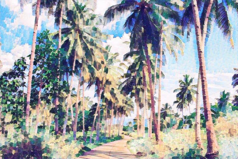 Vicolo della palma dei Cochi con pianta Pittura digitale della natura tropicale