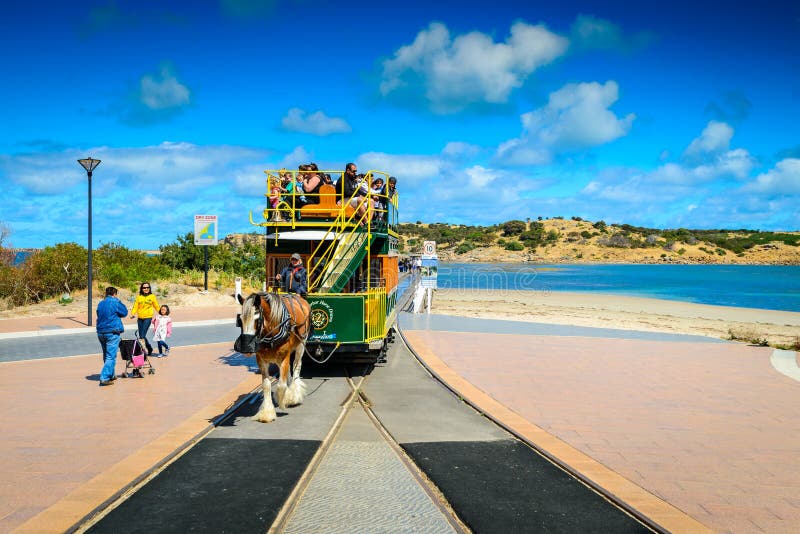 Victor Harbor Horse Drawn Tram royaltyfri foto Victor Harbor Horse Drawn Tram royaltyfri foto