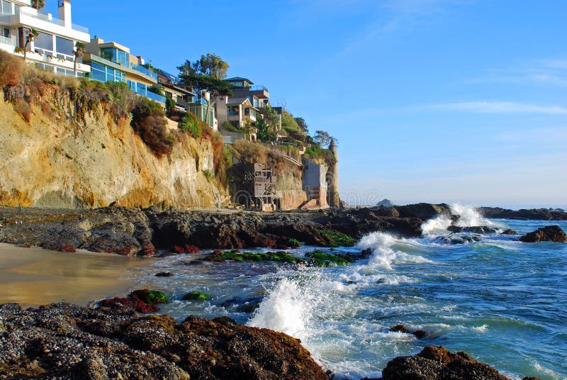 Victoria Beach Tower and cliff side homes in South Laguna Beach, California.