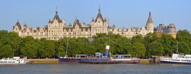 Victoria Embankment Early Morning Panorama with Wh