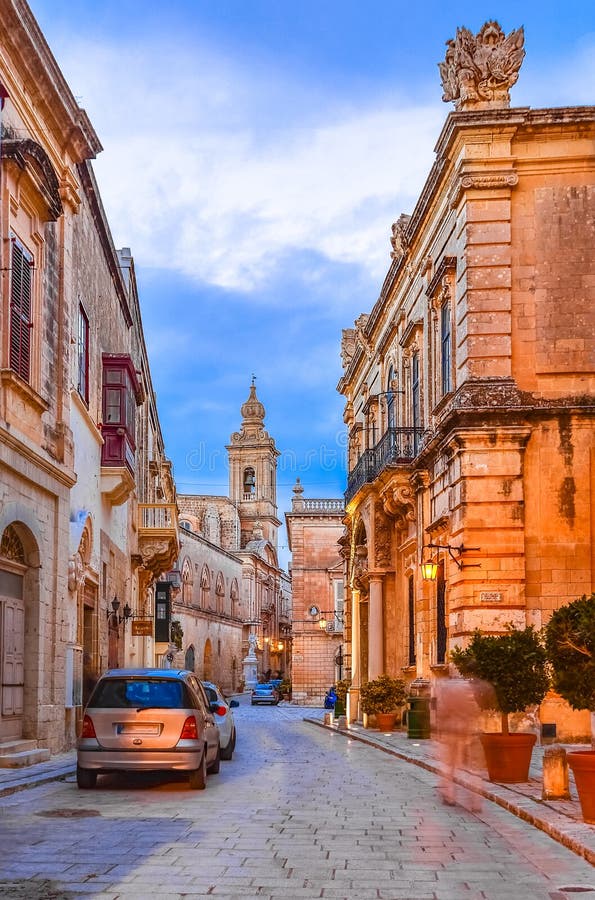 Victoria, Gozo, Malta: Narrow streets of the citadella at the sunset time. Victoria, Gozo, Malta: Narrow streets of the citadella at the sunset time.