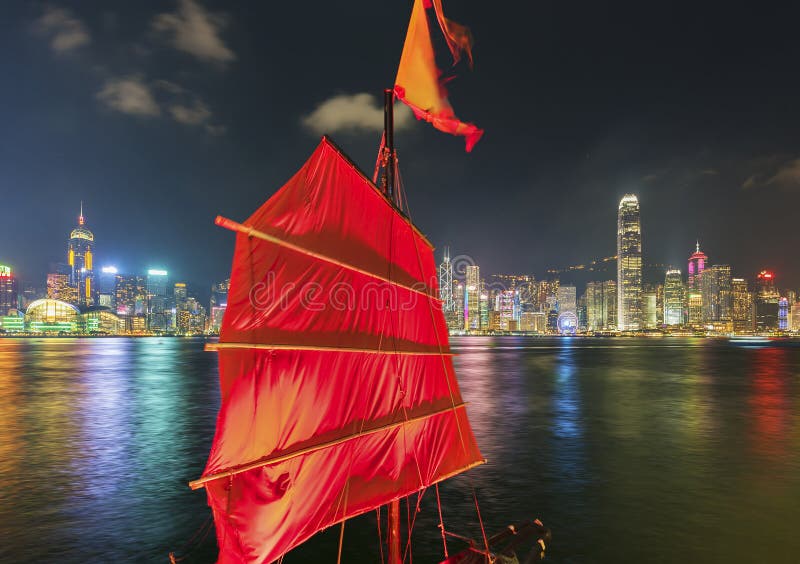 Victoria Harbor de Hong Kong City en la noche fotografía de archivo Victoria Harbor de Hong Kong City en la noche fotografía de archivo