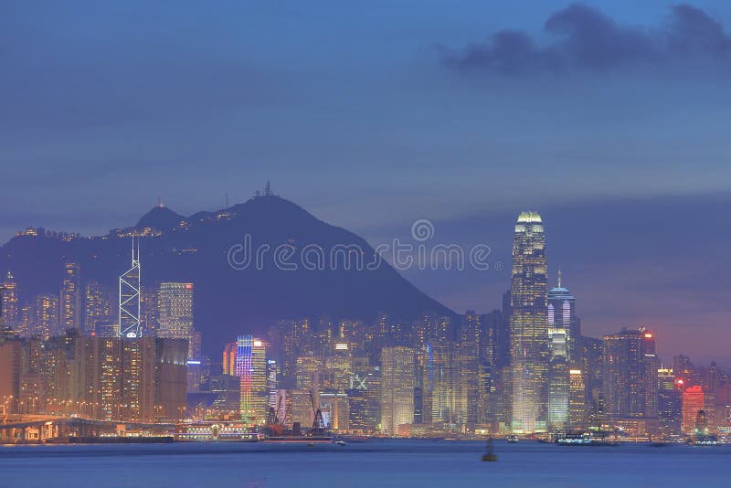 Victoria Harbor of Hong Kong City at Dusk 2014 Stock Image - Image of ...