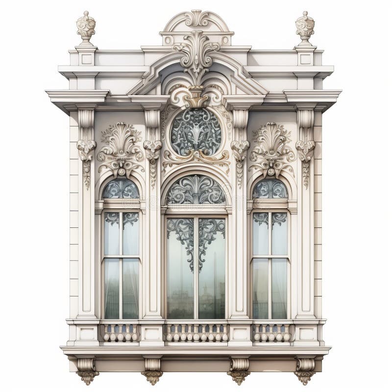 Victorian Architecture: Neoclassical Window Design On White Background. art deco window frame png vector 3d design stock vector image featuring a realistic and hyper-detailed rendering. inspired by the grandeur of scale and rococo extravagance, this design captures the essence of govaert flinck s art. with accurate and detailed elements in white and beige, it exudes the opulence reminiscent of jan matejko s work. ai generated