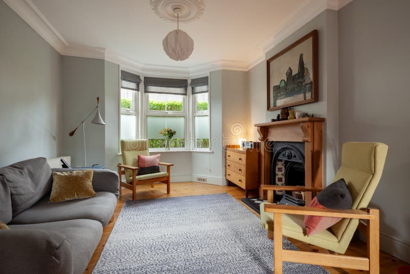 Bay Fronted Lounge in Modernised Victorian House Editorial Image