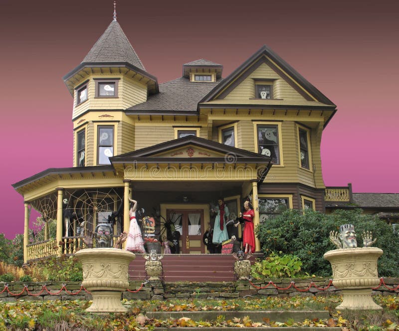 Victorian House Decorated for Halloween Stock Photo Image of october