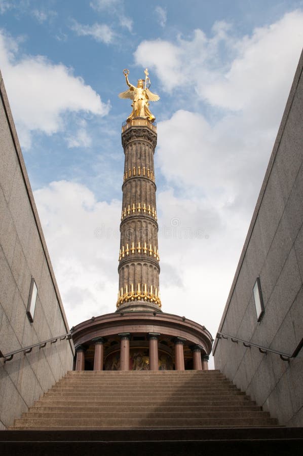 The Victory Column is a monument in Berlin, Germany. Designed by Heinrich Strack, after 1864 to commemorate the Prussian victory in the Danish-Prussian War, by the time it was inaugurated on 2 September 1873, Prussia had also defeated Austria in the Austro-Prussian War (1866) and France in the Franco-Prussian War (1870–71), giving the statue a new purpose. Different from the original plans, these later victories in the so-called unification wars inspired the addition of the bronze sculpture of Victoria, 8.3 metres high and weighing 35 tonnes, designed by Friedrich Drake. Berliners, with their fondness for giving nicknames to buildings, call the statue Goldelse, meaning something like Golden Lizzy. The Victory Column is a monument in Berlin, Germany. Designed by Heinrich Strack, after 1864 to commemorate the Prussian victory in the Danish-Prussian War, by the time it was inaugurated on 2 September 1873, Prussia had also defeated Austria in the Austro-Prussian War (1866) and France in the Franco-Prussian War (1870–71), giving the statue a new purpose. Different from the original plans, these later victories in the so-called unification wars inspired the addition of the bronze sculpture of Victoria, 8.3 metres high and weighing 35 tonnes, designed by Friedrich Drake. Berliners, with their fondness for giving nicknames to buildings, call the statue Goldelse, meaning something like Golden Lizzy.