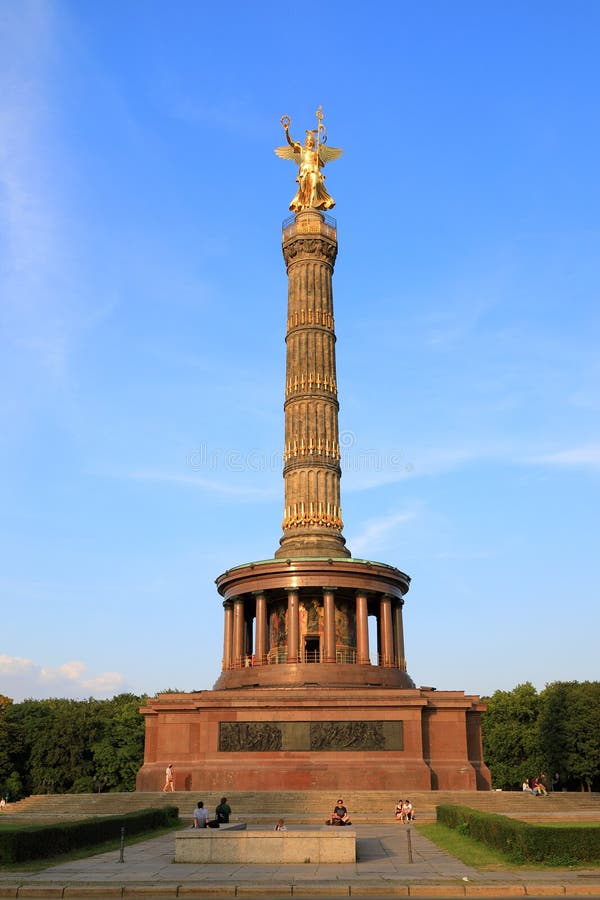 The Victory Column German: Siegessäule is a monument in Berlin, Germany. Designed by Heinrich Strack after 1864 to commemorate the Prussian victory in the Danish-Prussian War. On the top of the column is a bronze sculpture of Victoria, 8.3 meters 27 ft high and weighing 35 tonnes, designed by Friedrich Drake. The Victory Column German: Siegessäule is a monument in Berlin, Germany. Designed by Heinrich Strack after 1864 to commemorate the Prussian victory in the Danish-Prussian War. On the top of the column is a bronze sculpture of Victoria, 8.3 meters 27 ft high and weighing 35 tonnes, designed by Friedrich Drake.