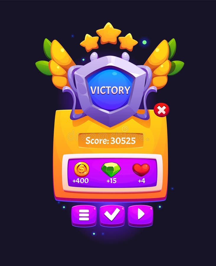 Victory game frame, interface screen showing score royalty free illustration