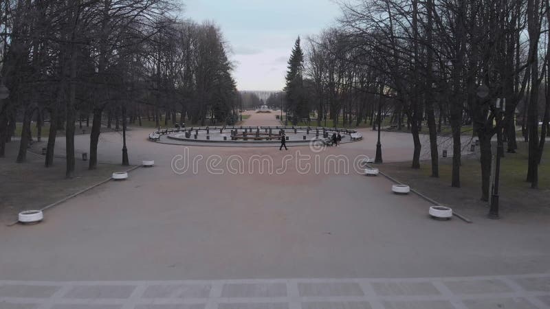 Victory Park in the Moscow district of St. Petersburg, top view of the Central alley