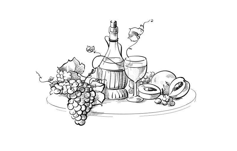 Vida da garrafa e do vidro de vinho ainda ilustração stock Vida da garrafa e do vidro de vinho ainda ilustração stock