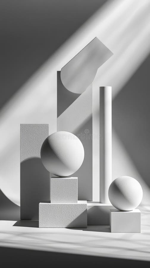 Vida residual moderna de objetos geométricos, incluidos cilindros y cubos de esferas fotografía de archivo libre de regalías