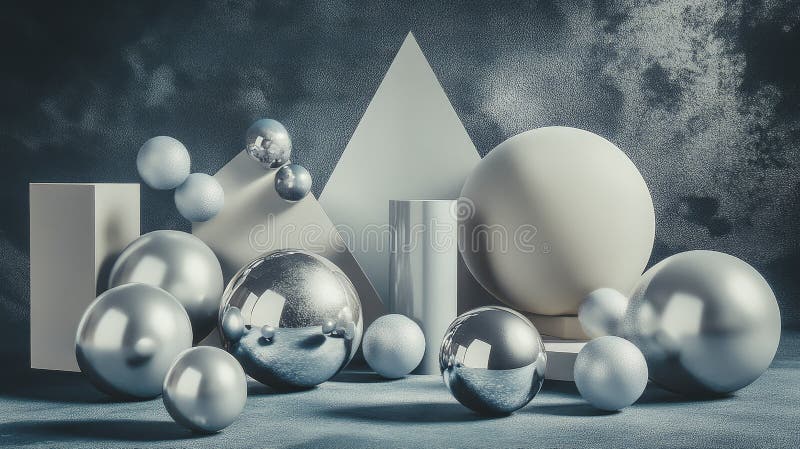 Vida residual moderna de objetos geométricos, incluidos cilindros y cubos de esferas fotografía de archivo libre de regalías