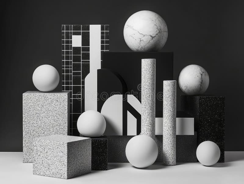 Vida residual moderna de objetos geométricos, incluidos cilindros y cubos de esferas imagen de archivo