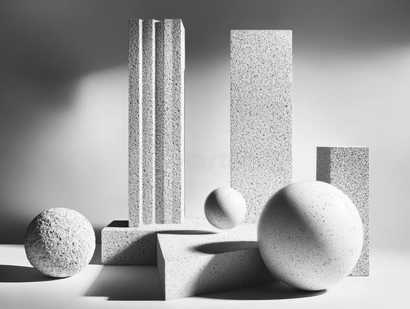 Vida residual moderna de objetos geométricos, incluidos cilindros y cubos de esferas imagen de archivo