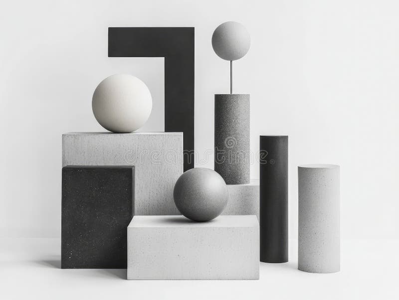 Vida residual moderna de objetos geométricos, incluidos cilindros y cubos de esferas fotos de archivo