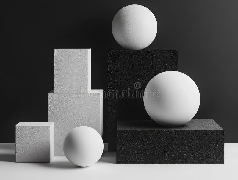 Vida residual moderna de objetos geométricos, incluidos cilindros y cubos de esferas imagen de archivo libre de regalías
