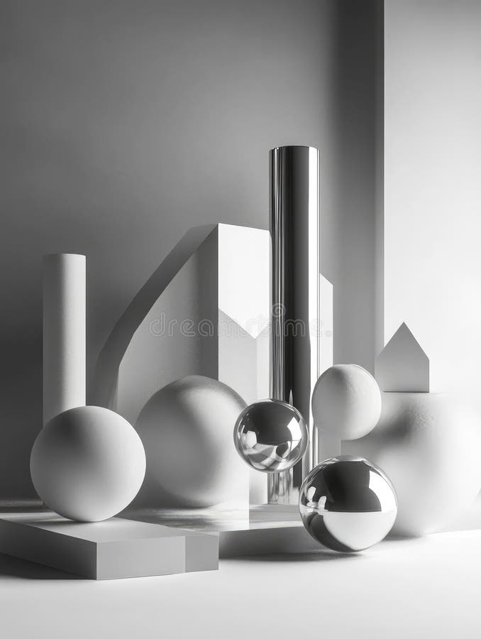 Vida residual moderna de objetos geométricos, incluidos cilindros y cubos de esferas foto de archivo