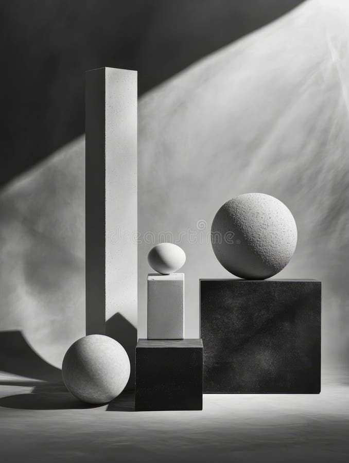 Vida residual moderna de objetos geométricos, incluidos cilindros y cubos de esferas imagen de archivo
