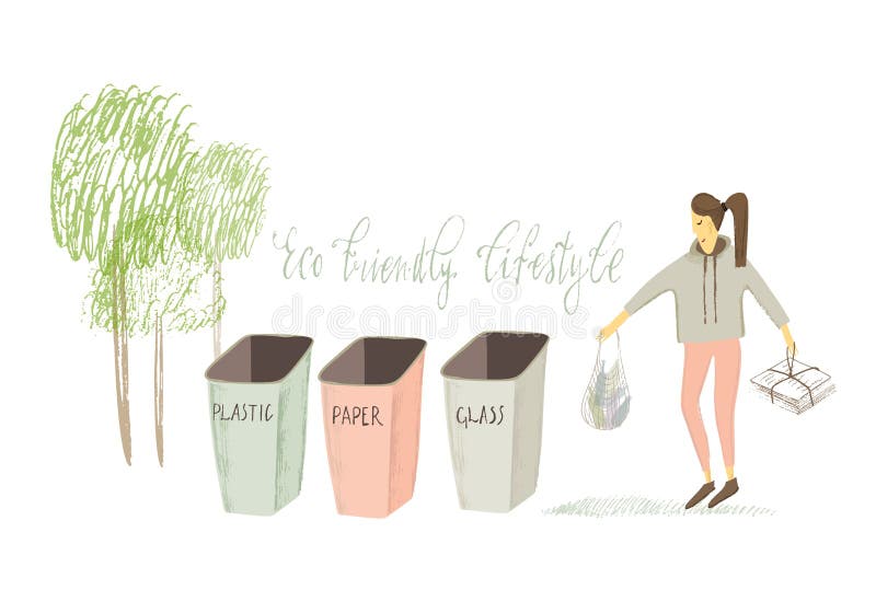 Vida zero do desperdício Estilo de Eco nenhum plástico vai o verde Menina estilizado Ilustração desenhada mão do vetor ilustração do vetor Vida zero do desperdício Estilo de Eco nenhum plástico vai o verde Menina estilizado Ilustração desenhada mão do vetor ilustração do vetor