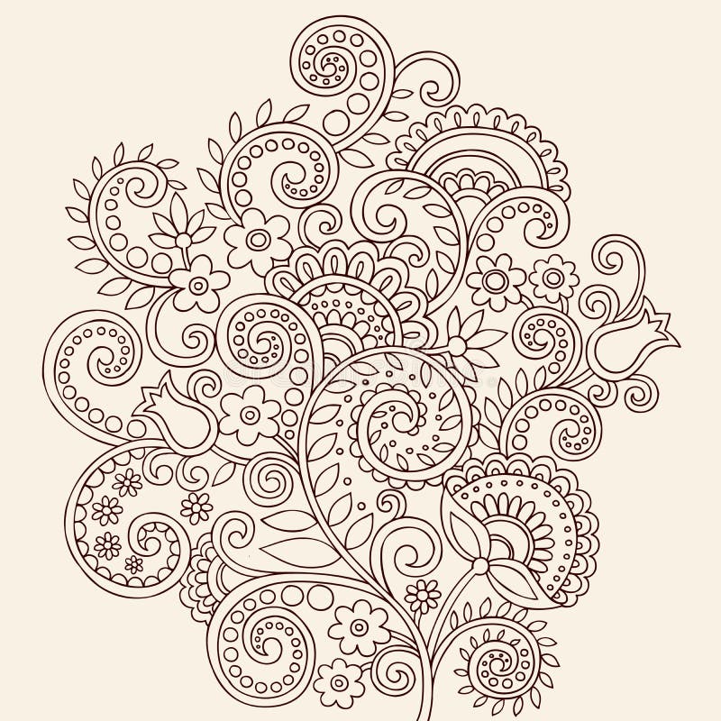 Videiras e flores do Doodle de Mehndi Paisley do Henna ilustração do vetor Videiras e flores do Doodle de Mehndi Paisley do Henna ilustração do vetor
