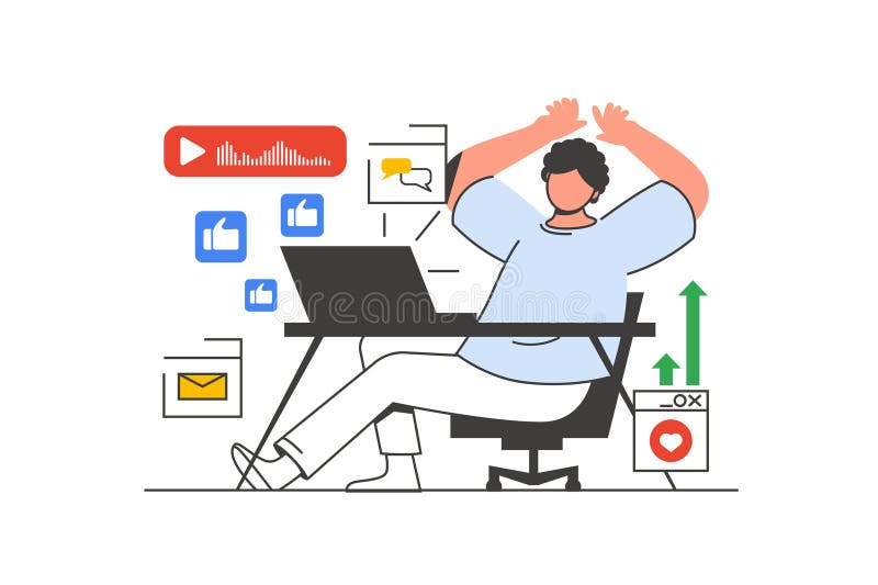 Video blogging outline web concept with character scene. Vector illustration royalty free illustration
