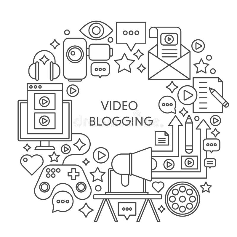 Video blogging thin line vector concept illustration. Stroke outline poster, template for web. royalty free illustration
