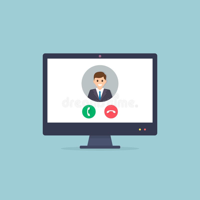 Video Call Application on Pc Computer Screen. Flat Vector Illustration