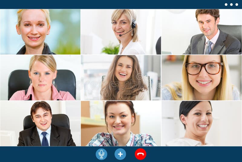 Video call of business colleagues working remotely stock images