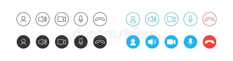 Video call icons set. User interface. Video cal conference button. Vector flat stock illustration