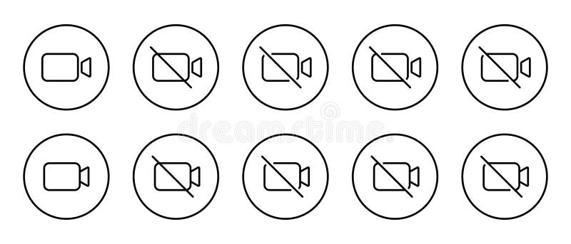 Video call and mute icon set collection in line style. Off camera concept vector illustration